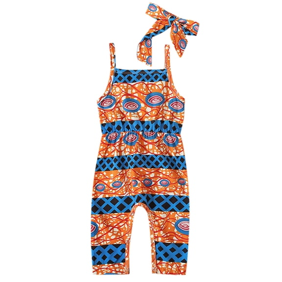 Vedolay Formal Jumpsuits Girls Sleeveless Knit Romper Printed Fashion Summer Clothes for Kids Stylish Multipack,Orange 6-12 Months