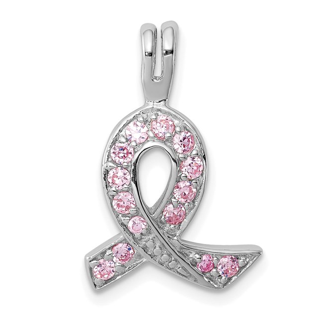 Pendentif en Forme de Ruban de Sensibilisation à la Zircon Cubique en Argent Sterling 925 Rose