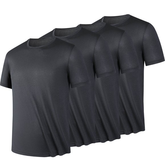 AherBiu 4 Pack Men's T-Shirts Quick Dry Athletic Running Active Stretch Tees Gym Workout Performance Shirts