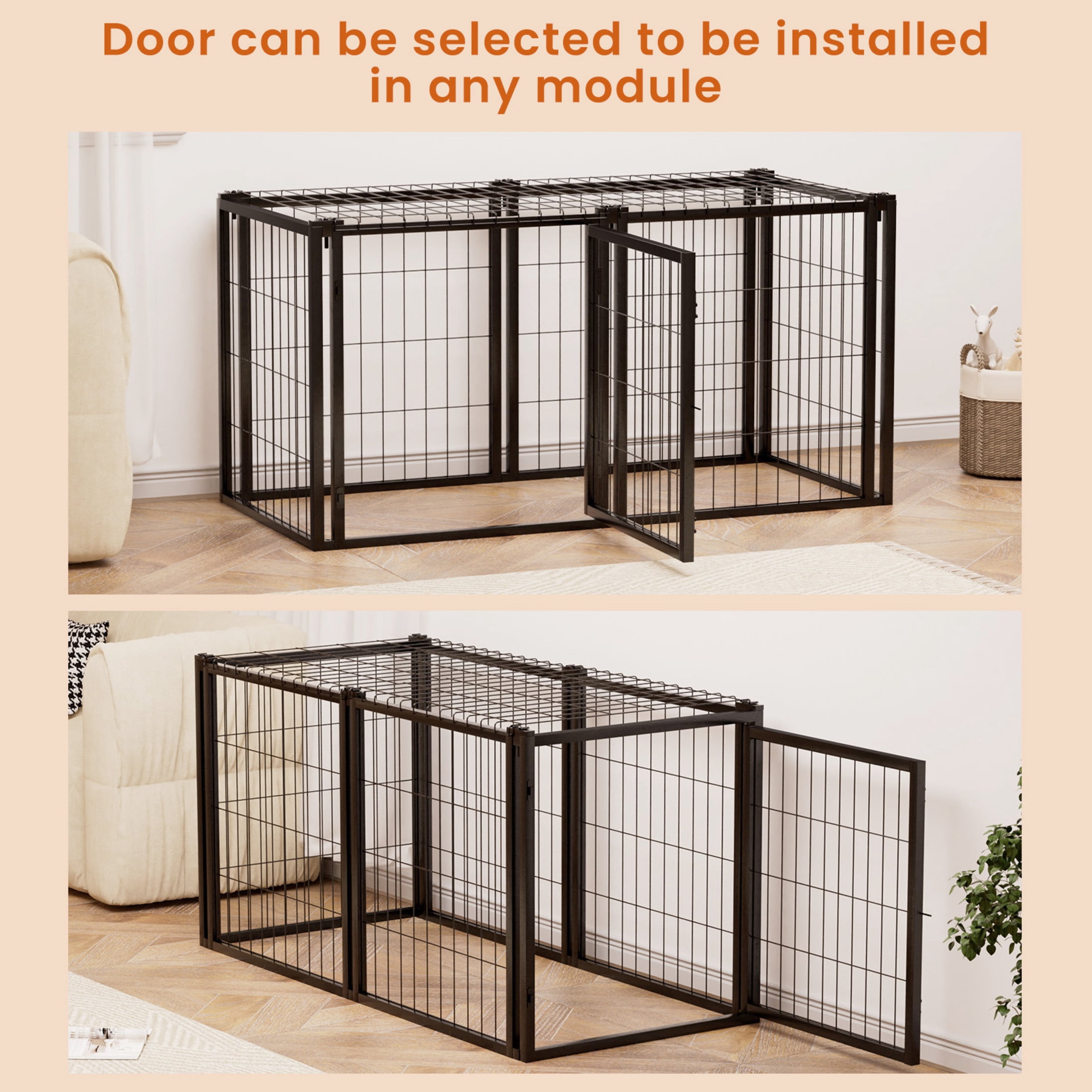 Noble House 47" Metal Dog Crate with Divider & Top Cover, Indoor Puppy Kennel for Small & Medium Dogs, Black