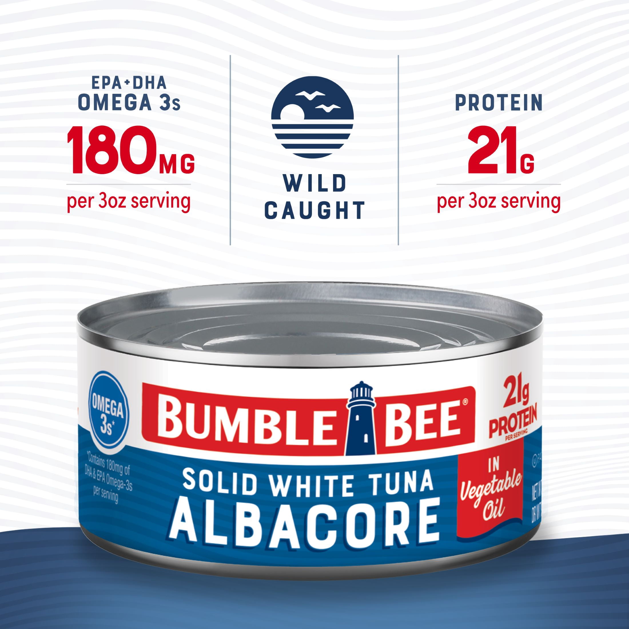 (12 pack) Bumble Bee Solid White Albacore Tuna in Oil, Wild Caught, Gluten Free, 21g Protein per Serving, Shelf Stable Can, 12 oz