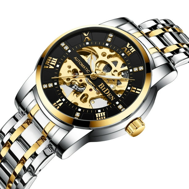 Reloj mecánico de moda para hombre con esfera de taladro, escala romana hueca, correa de acero, reloj mecánico