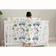 thumbnail image 3 of Soft & Cozy Farm Animal Flannel Youngsters Blanket - Adorable Pig, Cow, Sheep, Chicken Design with Blue Tractor & Flowers - Perfect Nursery Gift for Boys & Girls, 3 of 5