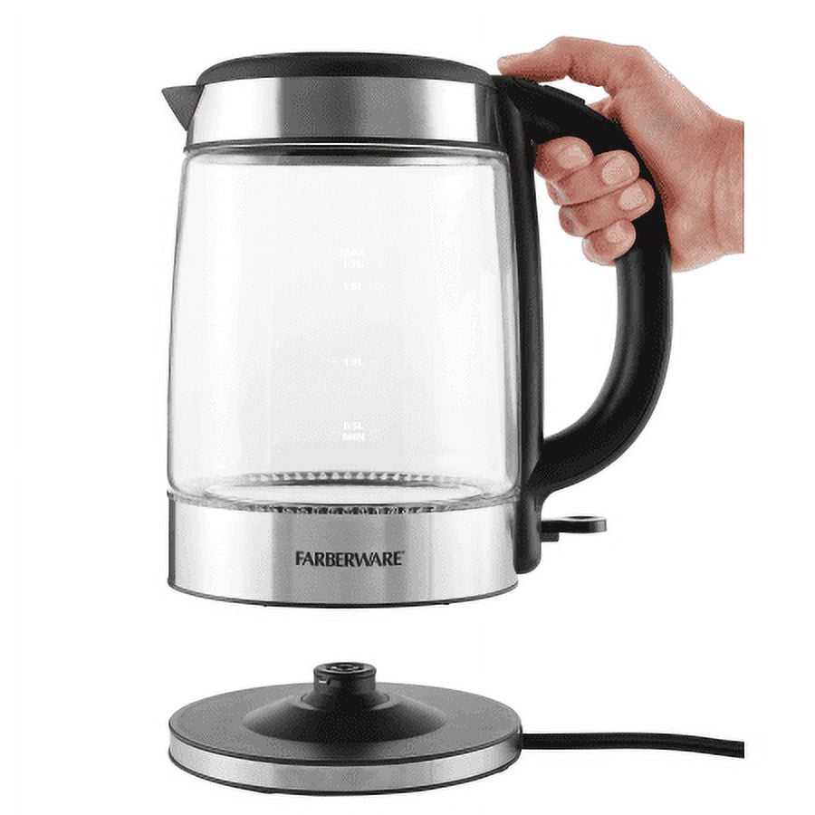 Farberware Royal Glass and Stainless Steel 1.7 Liter Electric Tea Kettle, Cordless