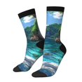 thumbnail image 1 of Fotbe Tropical Paradise Window View Calcetas Largas con Estampado para Hombre y Mujer – Calcetas de Compresión Transpirables y Elásticas, Viajar y Uso Diario Talla 5-11, 1 of 6