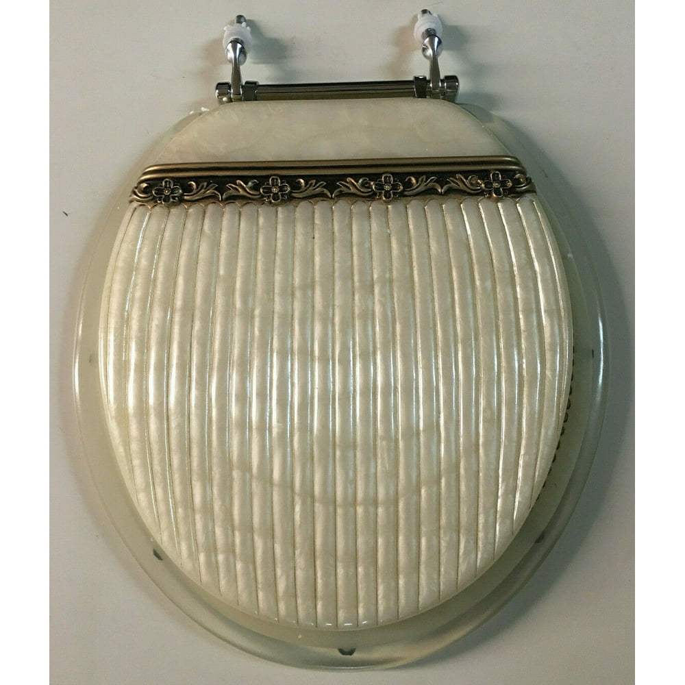 POPULAR BATH ROMA BEIGE AND GOLD STANDARD ROUND RESIN TOILET SEAT