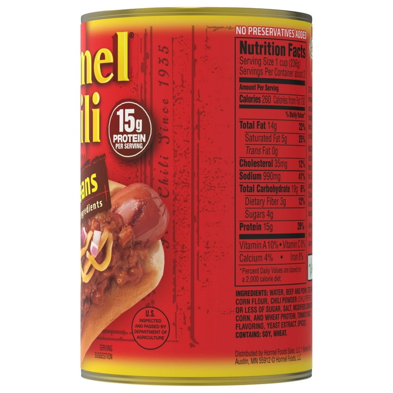 6 pack) HORMEL Chili, No Beans, No Artificial Ingredients, 15 oz