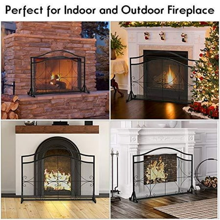 Dortala Single Panel Fireplace Screen Decorative Iron Fire Spark Guard Gate W Metal Mesh Rustproof Solid Free Standing For Baby Or Pet Safe Outdoor Indoor Use Canada Dortala Single Panel Fireplace Screen, Outdoor Fireplace Screens With Doors