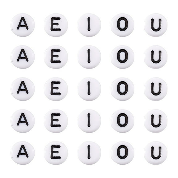 1 set Yilisi Acrylic Beads Flat Round with Letter White 7x4mm Hole: 1mm 500pcs/set