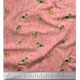 thumbnail image 2 of Soimoi Orange Cotton Cambric Fabric Leaves & Flowerpecker Bird Fabric Prints By Yard 58 Inch Wide, 2 of 3
