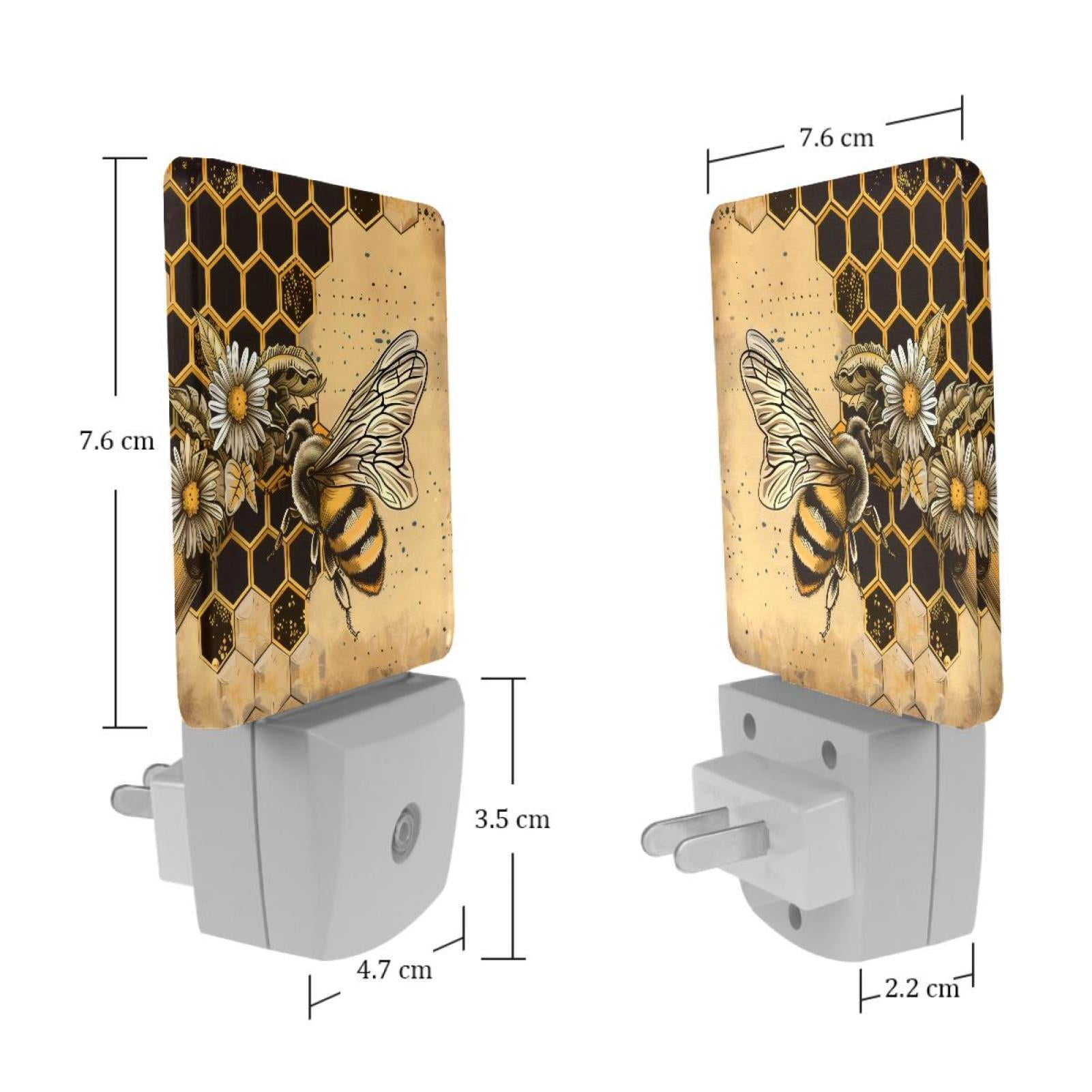 PhooArto Retro Honey Bee Daisy Plug in LED Night Light Auto Sensor Dusk to Dawn Decorative Night for Bedroom, Bathroom, Kitchen, Hallway, Stairs, Baby's Room, Energy Saving