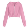 thumbnail image 3 of felwors Girls Cropped Zip Up Hoodie Long Sleeve Sweatshirts for Teen Girls Fashion Fall Fashion Casual Jackets with Pockets (Pink,11-12 Years), 3 of 5