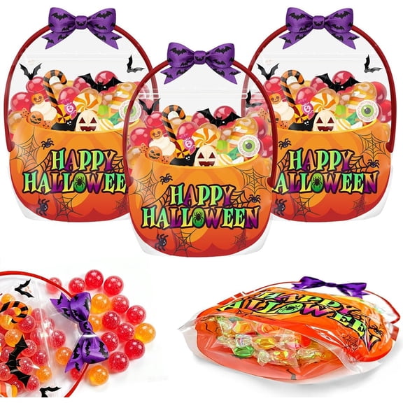 Halloween Goodie Bags - Halloween Plastic Goodie Bags.Trick or Treat Candy Bags, Cauldron, Skeleton, Black Cat