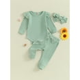 thumbnail image 2 of Wassery Newborn Baby Girl Clothes Long Sleeve Romper + Bow Pants + Headband Set 3Pcs Infant Girl Fall Winter Outfits, 2 of 8