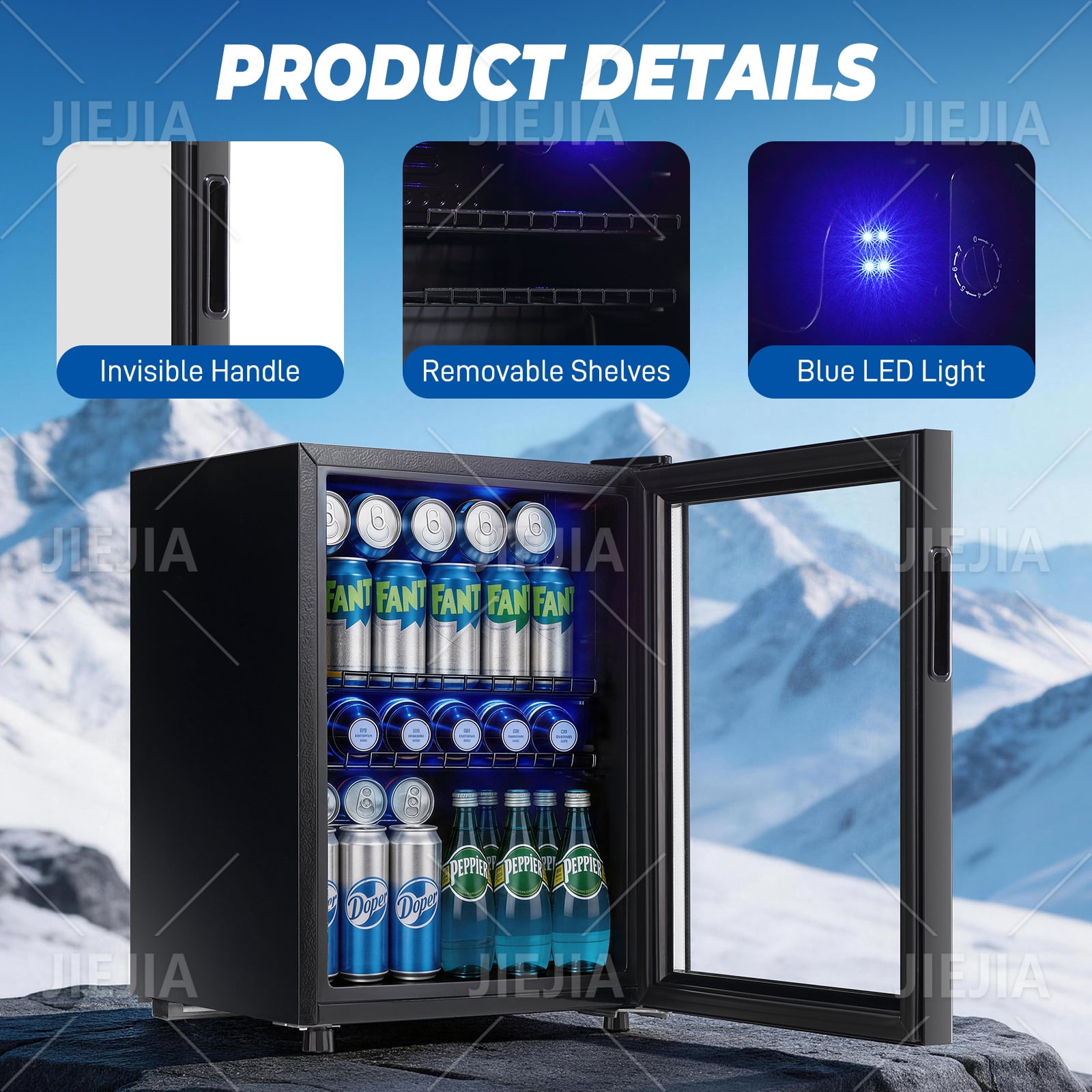 JIEJIA 90 Can Mini Fridge and 2.8 Cu.ft Beverage Cooler Refrigerator with Glass Door for Home, Office