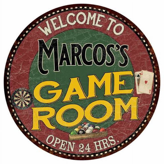 Marcos's Game Room 14" Round Metal Sign Bar Kitchen Red Wall Decor 100140032321
