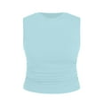 thumbnail image 2 of SHOWMALL Women's Plus Tank Top Sleeveless Ruched Casual Knit Ribbed Layered Basic Cami Top Sky Blue 3X Shirt Summer Tops Clothes, 2 of 8