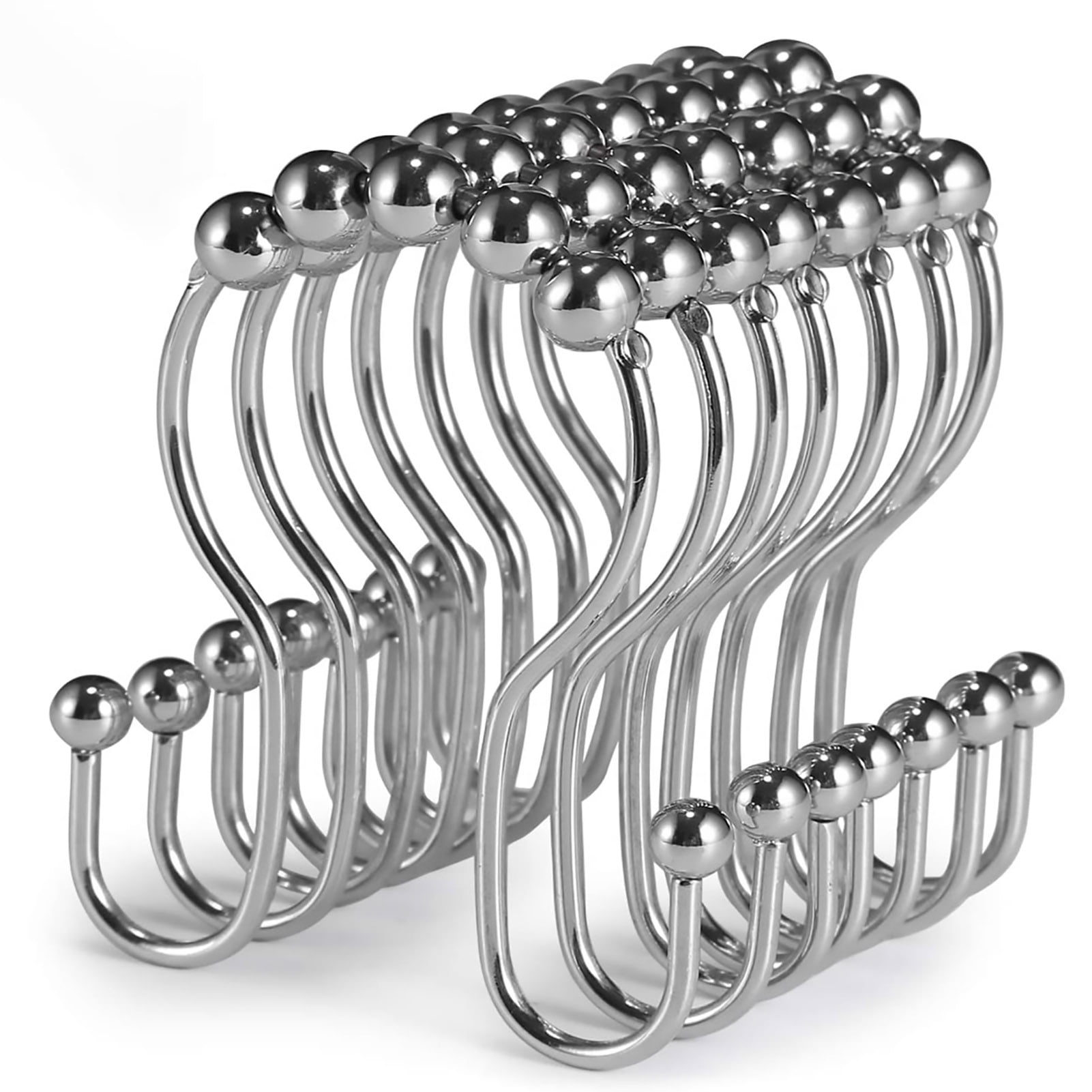 Durable Shower Curtain Hooks Rings,Stainless Steel Double Sliding Shower Hooks, for Bathroom Shower Rods Curtains, Set of 12 Shower Curtain Hooks