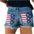 thumbnail image 4 of Women's Casual High Waisted Summer Denim Shorts Frayed Raw Hem Stretch Slim Fit Ripped Destroyed Jean Shorts, 4 of 7