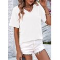 thumbnail image 5 of Womens Summer V Neck Tops Oversized T Shirts Short Sleeve Blouses for Women Dressy Casual Work Outfits White M, 5 of 8