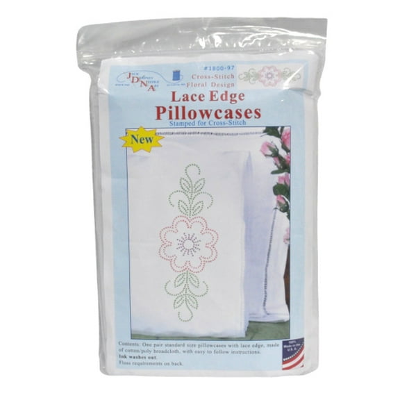 Jack Dempsey Stamped Pillowcases W/White Lace Edge 2/Pkg-Cross-Stitch Floral Design