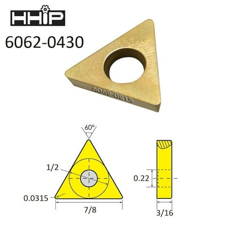 Hhip Tdex 43 Tin Coated C-5 Carbide Insert 6062-0430