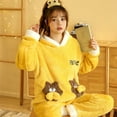 thumbnail image 4 of Pijama de mujer de invierno de franela gruesa con capucha de dibujos animados coreanos, ropa de casa de felpa cálida que se puede usar al aire libre, 4 of 5