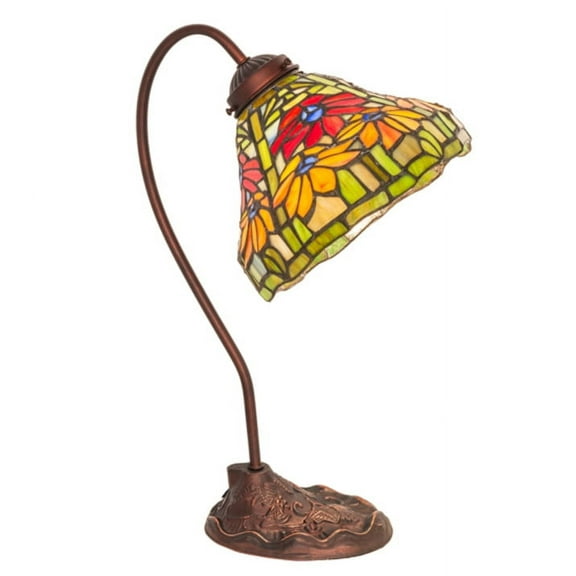Meyda Tiffany 247784 Tiffany Poinsettia 18" Tall Gooseneck Table Lamp - MultiColor