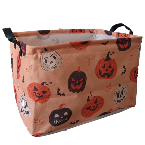 MYFLOCY Halloween Gift Basket for Kids Foldable Baby Candy Storage Bin Party Decor(Orange Black White Pumpkin)