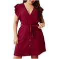 thumbnail image 2 of Black*Friday Deals Clearance GaThRRgYP Womens Summer Dresses Plus Size,Women's Casual Sexy Fashion Summer V Backless Neck Tie Ruffle Sleeves Loose Plus Size Dress, 2 of 9