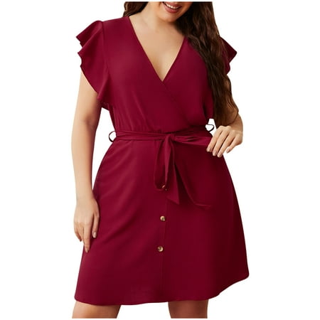Capreze Women Plus Size Shirt Dresses Ruffle Sundress Button Down