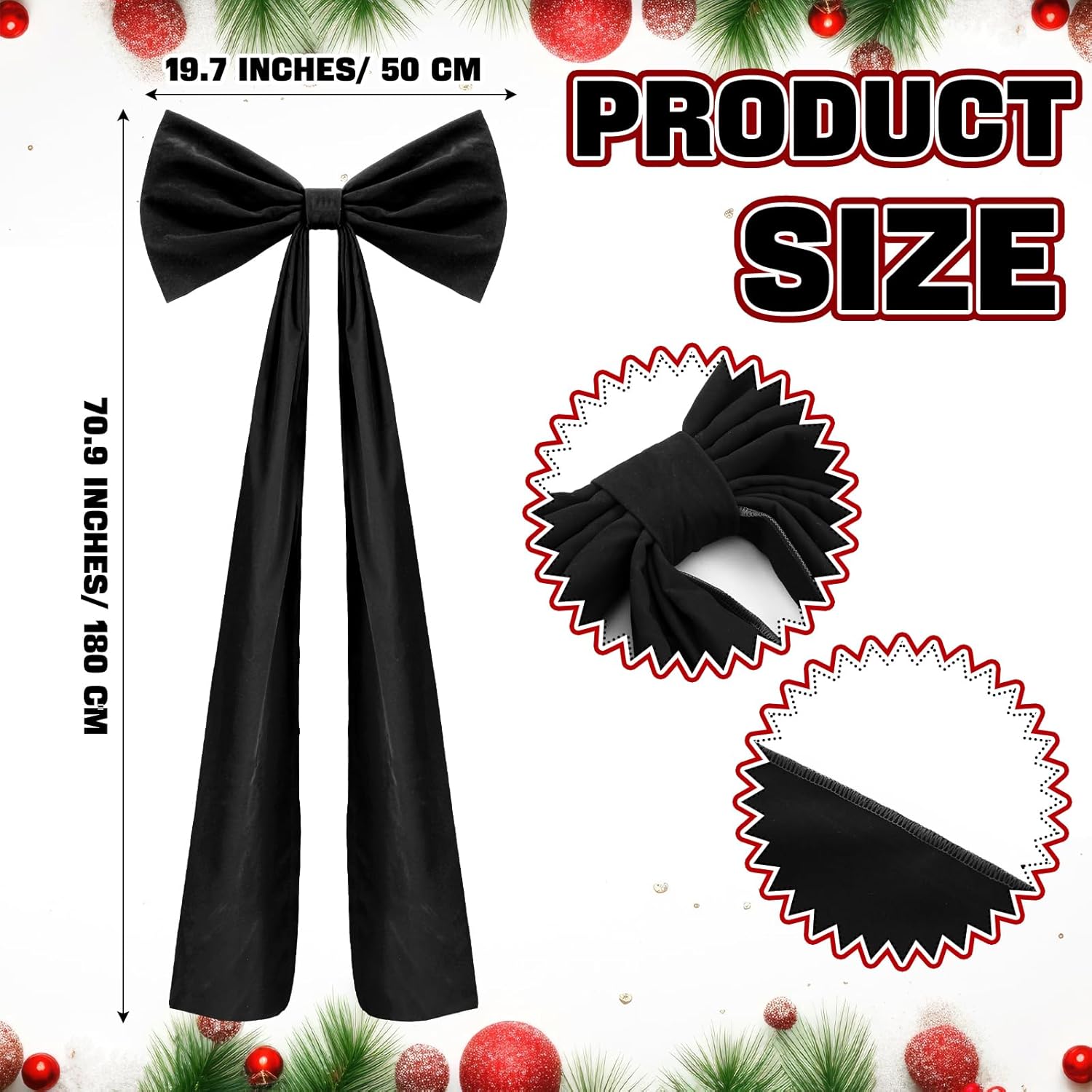Guvpev 6FT Christmas Bows - Extra Large Black Velvet Bows for Christmas Tree Decor, Giant Xmas Tree Toppers Bows for Home, Windows, Wall, Mantel, Birthday, Wedding, Valentine's Day Party Decorations