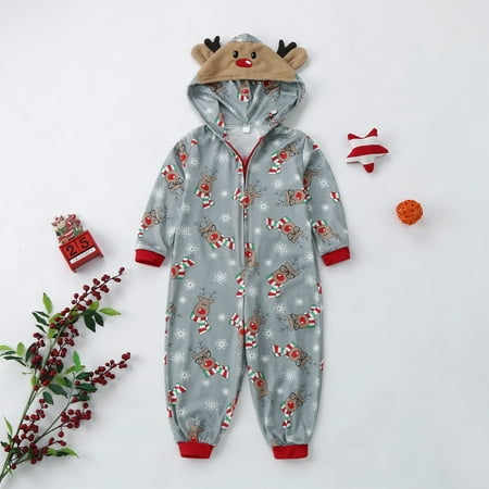 

Kids Child Deer Hooded Romper Jumpsuit Family Pajamas Sleepwear Christmas Matching Outfit
