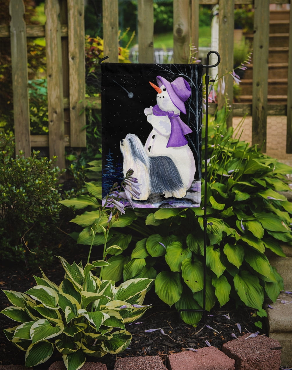 Snowman with Bearded Collie Garden Flag