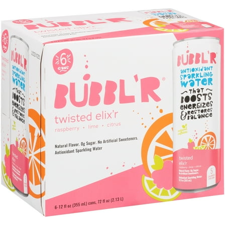 BUBBL'R Antioxidant Sparkling Water, Twisted Elix'r, 12 fl oz, 6 Pack Cans