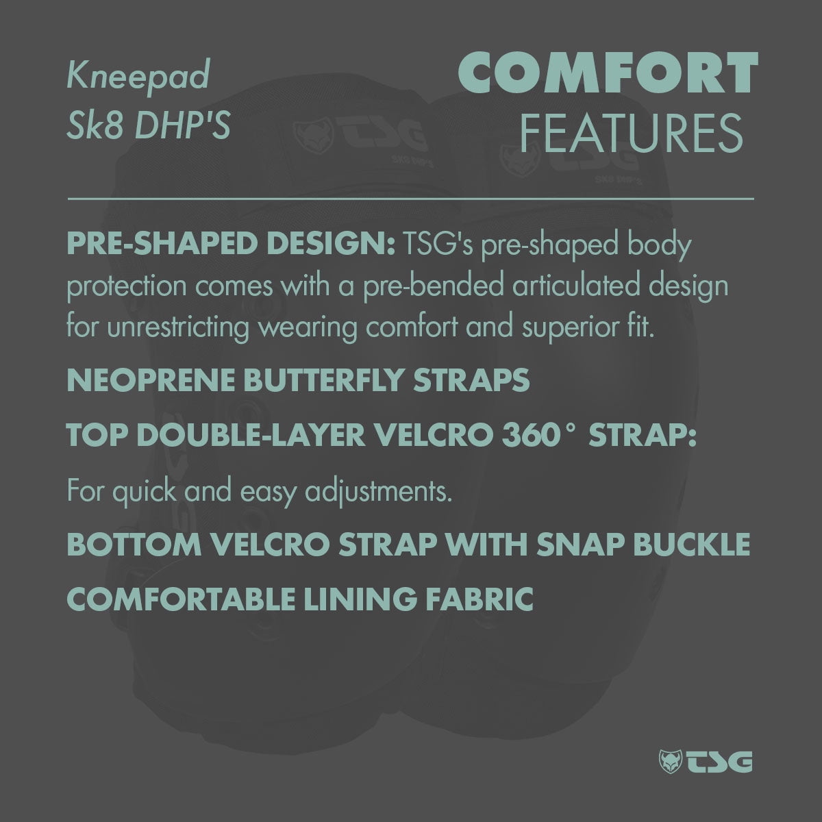 TSG SK8 DHP Knee Pad, Hardshell, Cordura, EVA Foam, Horseshoe Shape, EN 14120