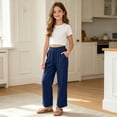 thumbnail image 2 of Girls Summer Elastic Waist Long Pants Casual Solid Trousers for Kids Breathable Lightweight Everyday Wear7 15Years Girls Striped Leggings Young Girls Clothes Girl Leggings Softball Youth Pants Girl, 2 of 9