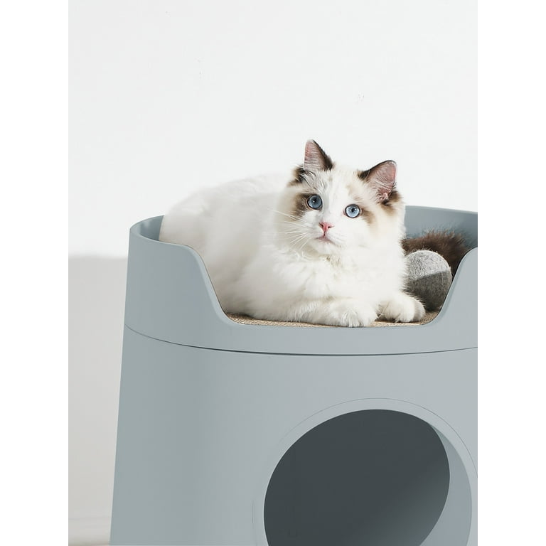Mayitwill XL Castle 2 in 1 Front-Entry Cat Litter Box with Scratch Basin,  Scoop included, Morandi Green