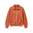 thumbnail image 5 of Plus Size Waffle Full Zip Up Sweatshirt Women No Hood - Oversized Loose Casual Long Sleeve Collared Jacket 2026 Fall Winter Clothes, Orange, XXL, 5 of 5