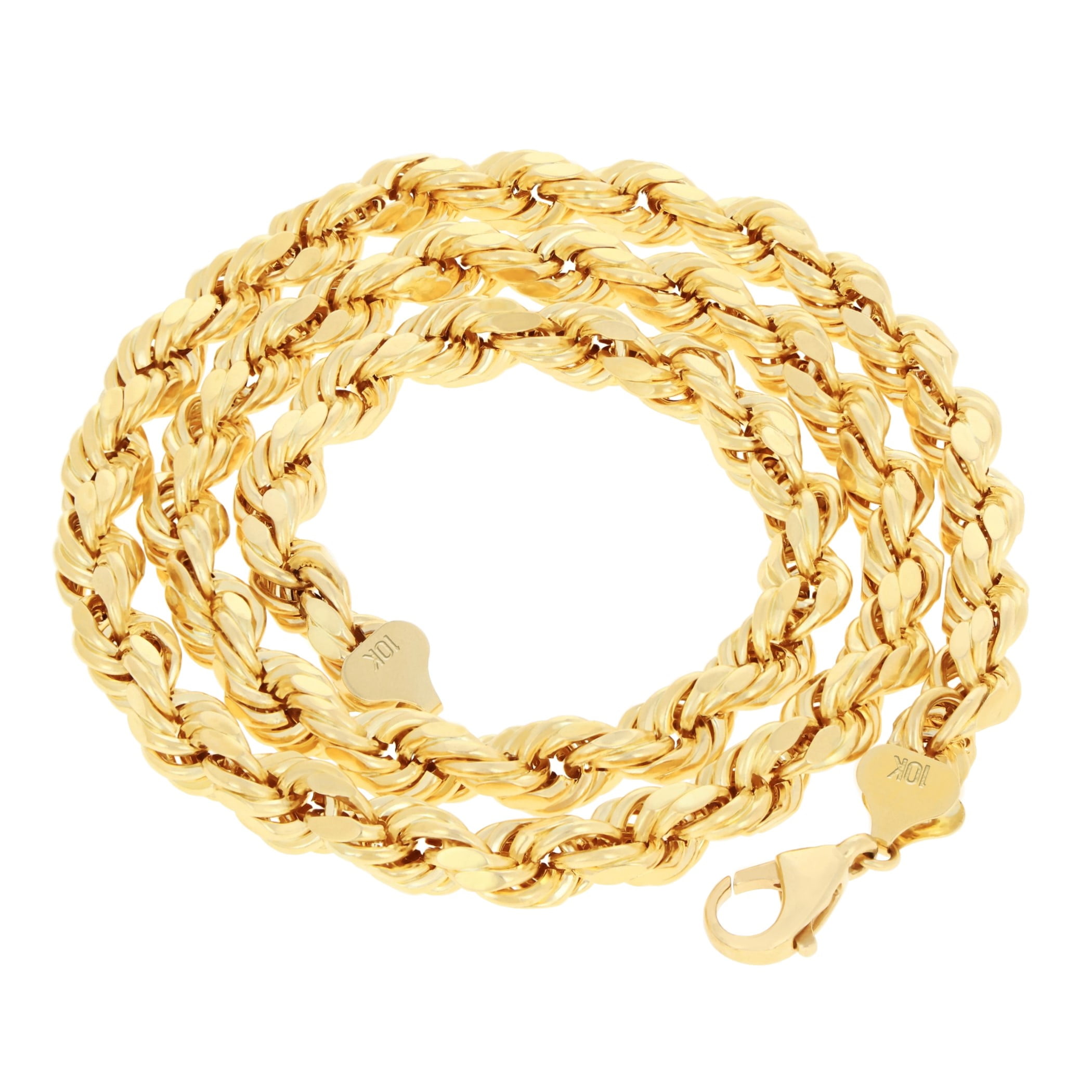 Nuragold 10k Real Yellow Gold 9mm Rope Chain Diamond Cut Necklace (22"-30") Italian Jewelry for Men