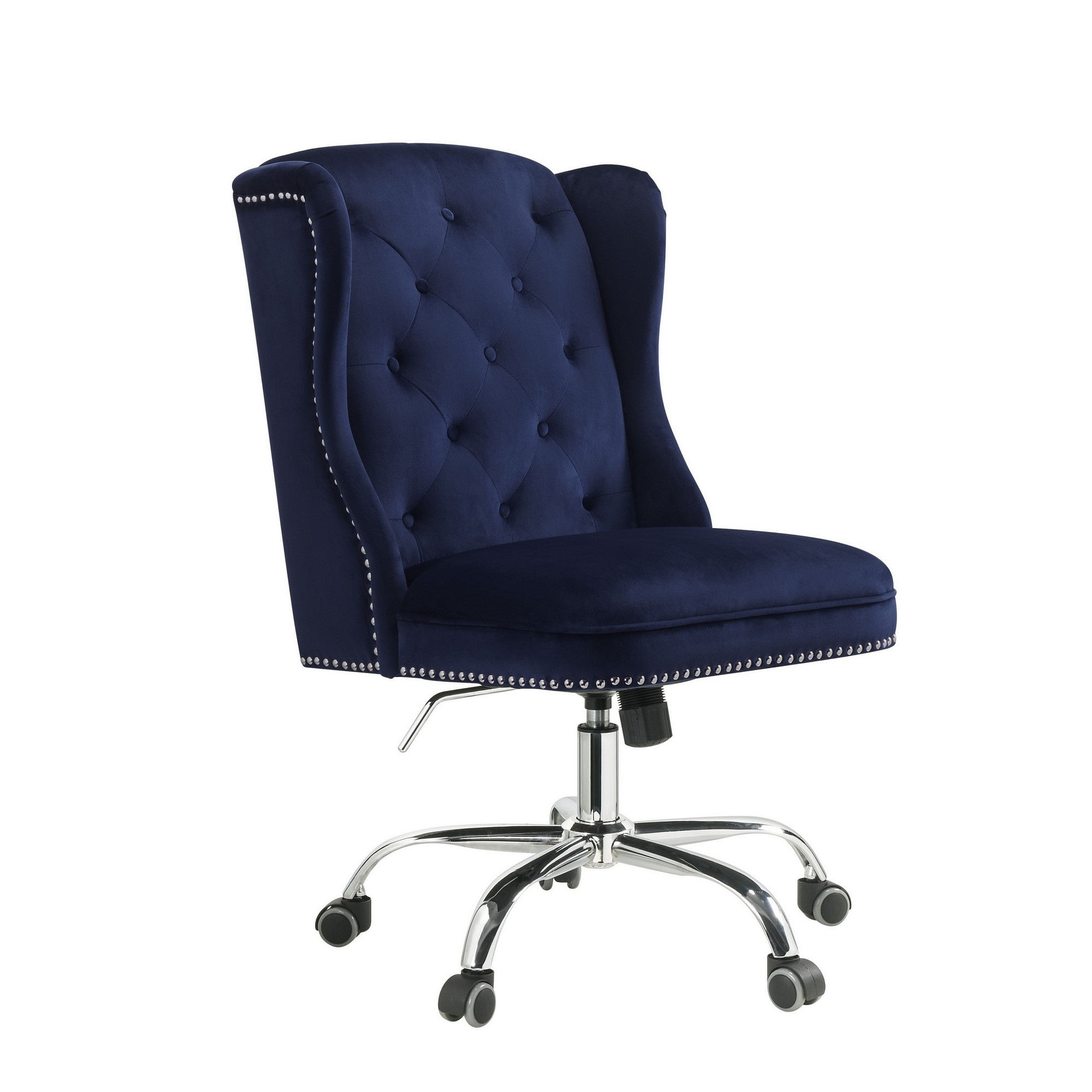 Velvet Upholstered Armless Swivel and Adjustable Tufted Office Chair