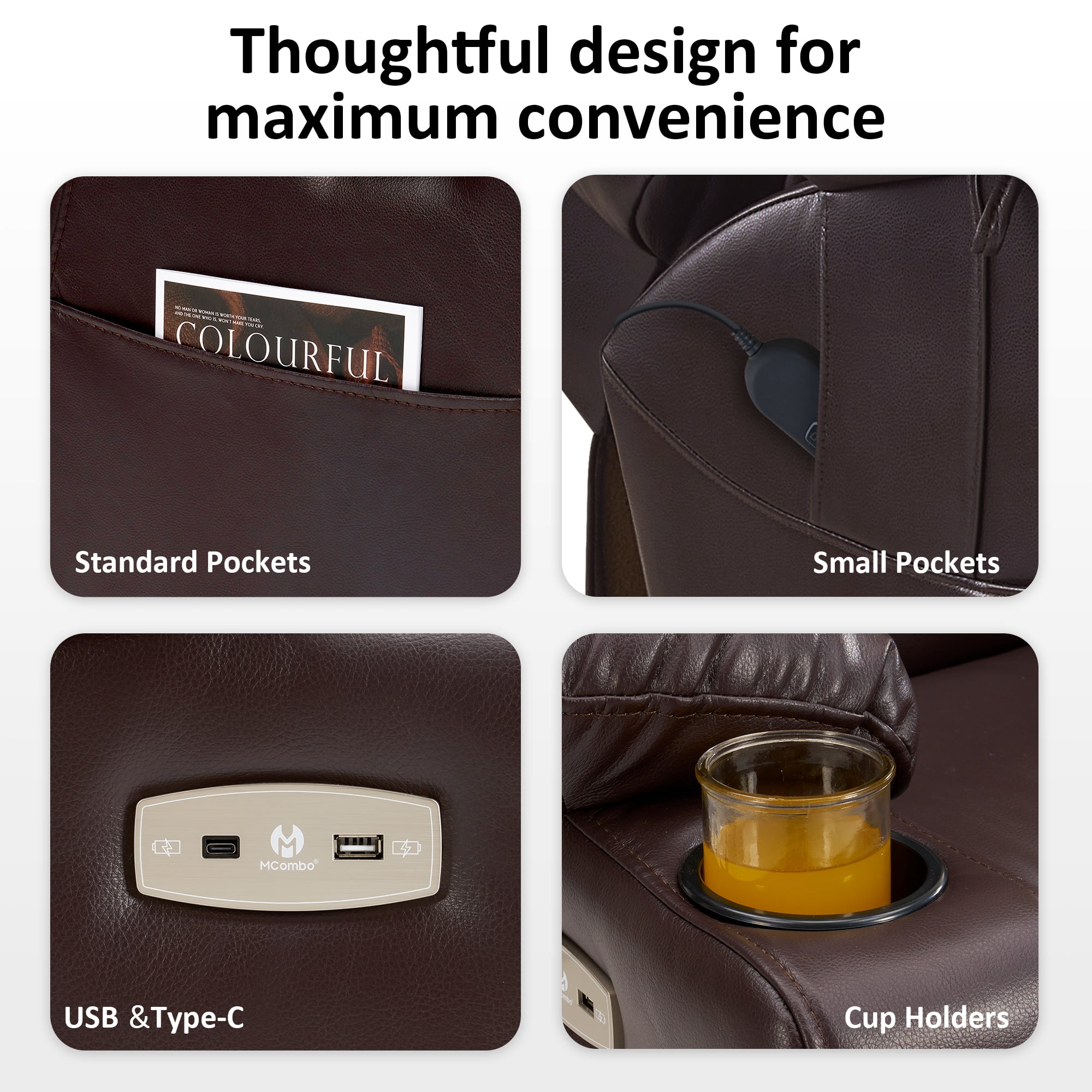 MCombo Large Triple Motor Power Lift Recliner Chair for Tall Elderly, Faux Leather, Dark Brown