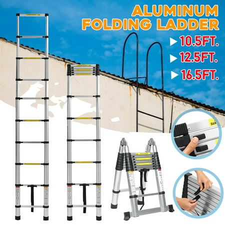 Grtxinshu 16.5Ft/12.5Ft/10.5ft Aluminum Telescoping Ladder, Non-Slip Ladder Lightweight Multi-Purpose Retractable Foldable Extension Step Loft /Attic Ladder, 330lbs (Best Pull Down Attic Ladder)