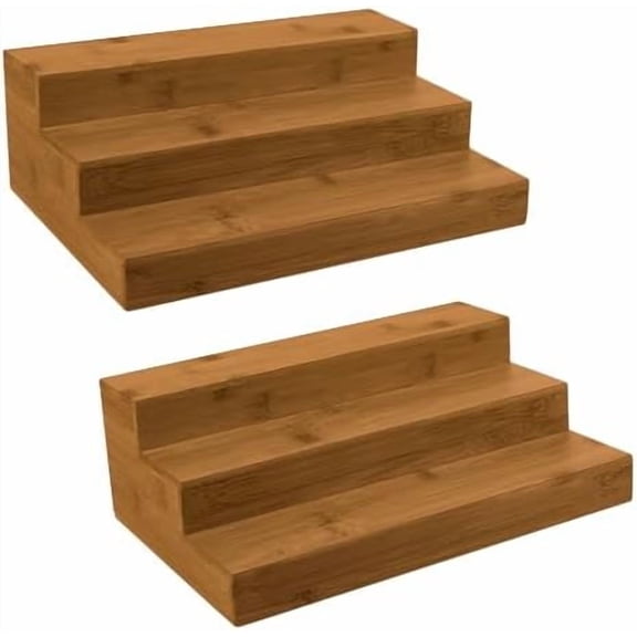 Bamboo Spice Rack Organizer for Cabinet 3 Tier Countertop Step Spice Shelf for Kitchen Storage and Organizer (Brown - 2 Pack)
