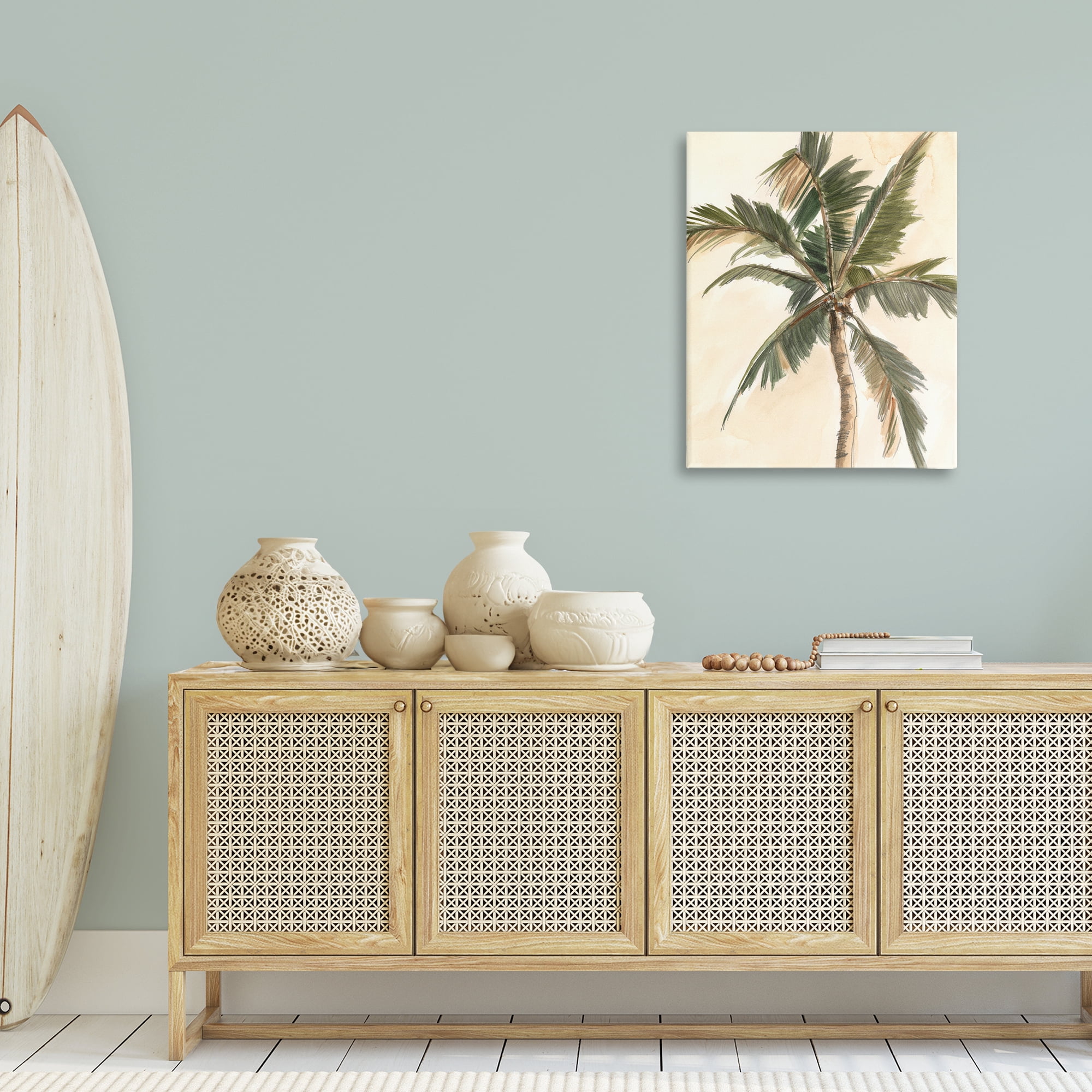 Stupell Industries Muted Palm Tree Plants & Flowers Painting Wrapped Canvas Art Print Wall Art, 24 x 30