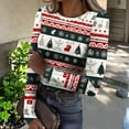 thumbnail image 2 of Womens Christmas Shirts Xmas Printed Round Neck Ribbed Knit Slim Fit Christmas Tee Tops Fall Winter Trendy Outfits, 2 of 6