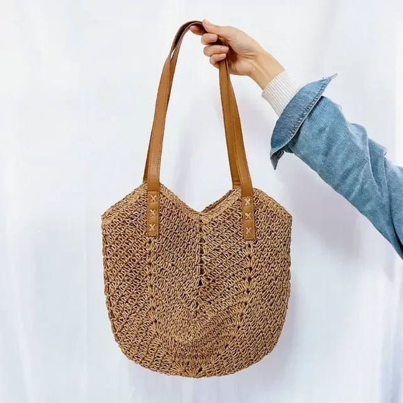 OUSITAID Summer Straw Bags for Women Straw Shoulder Bags Rattan Woven Top Handle Bag Hollow Raffia Crochet Beach Bag Casual Handbags