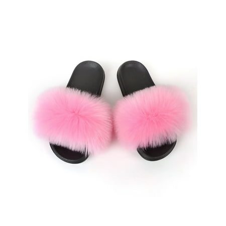 

Fangasis Ladies Fluffy Slides Furry Slipper Faux Fur Fuzzy Slippers Women Shoe Indoor Breathable Color Block Home Shoes Pink 9.5-10