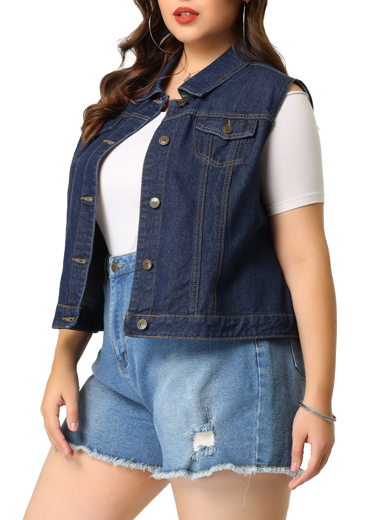 Agnes Orinda Women's Plus Size Button Denim Vest Jacket - Walmart.com