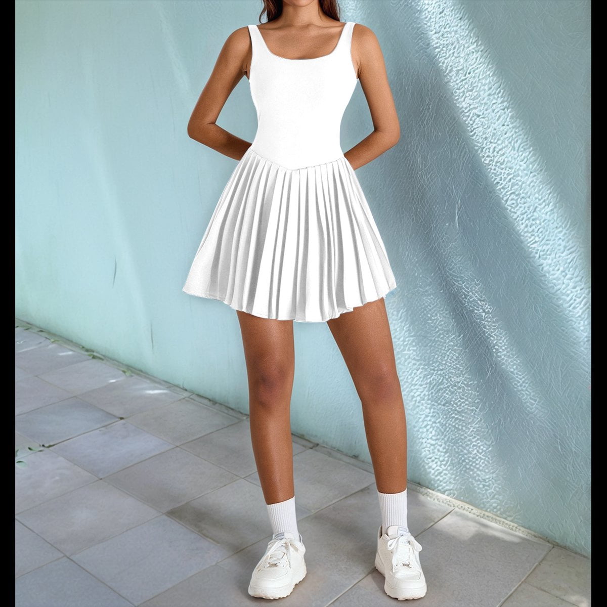 Pleated Yoga Skirt Outdoor Running Fitness Tennis Skirt Swan White S